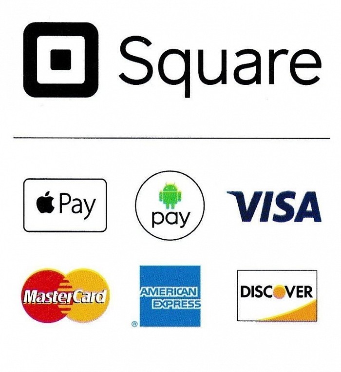Accepted payment methods. Square, apple pay, android pay, Mastercard, American express, Visa, Discover